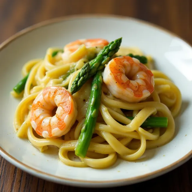 Shrimp and Asparagus Fettuccine