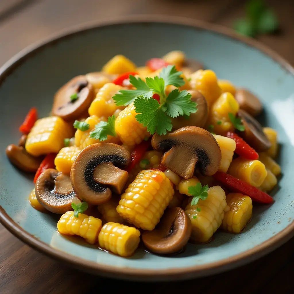 Stir-Fried Mushrooms with Baby Corn