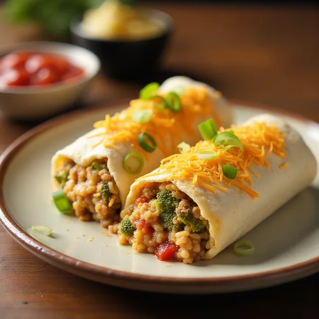 Beefy Broccoli & Cheddar Burritos