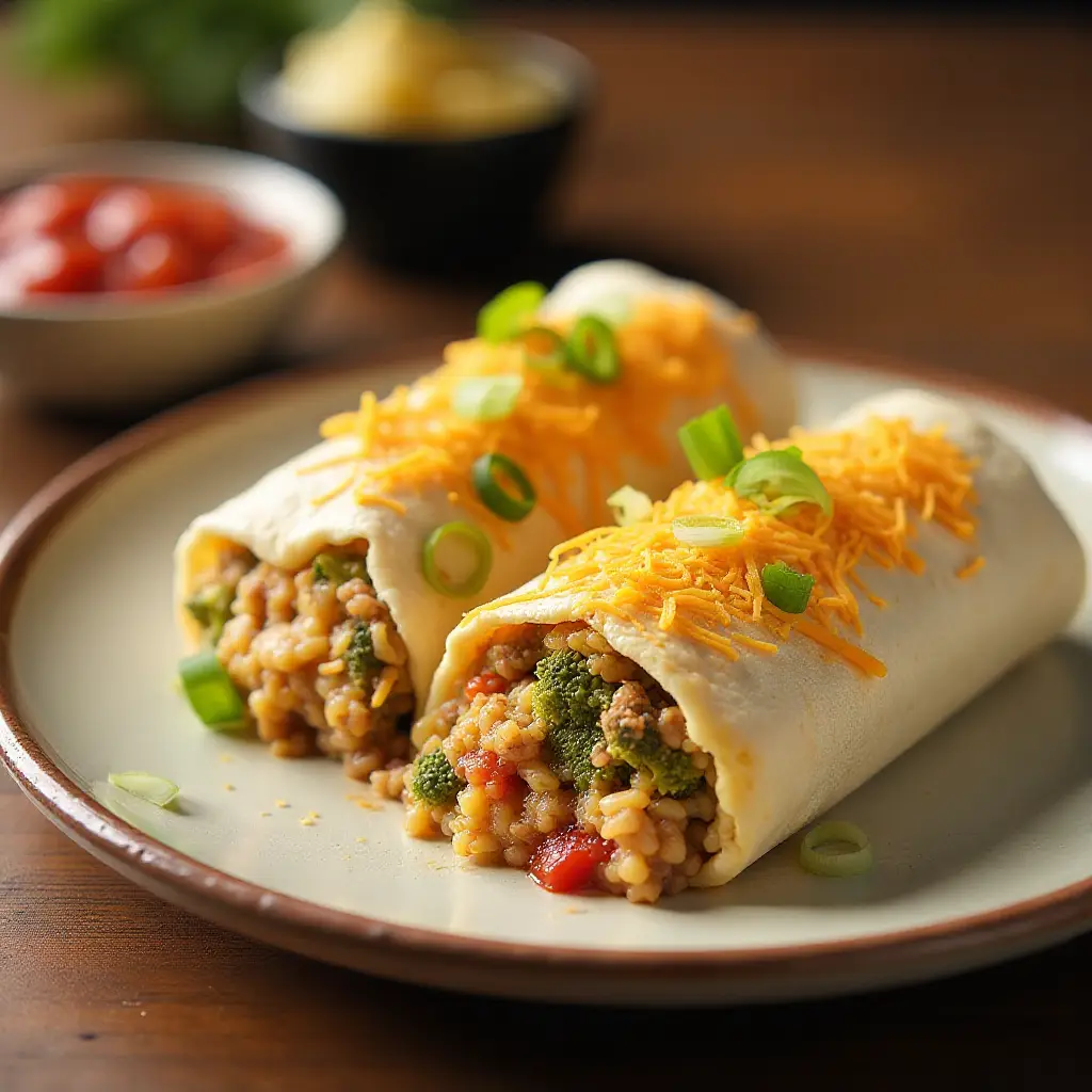 Beefy Broccoli & Cheddar Burritos