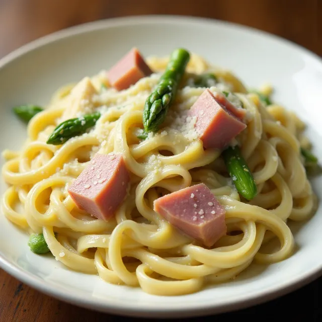 Creamy Ham and Asparagus Fettuccine