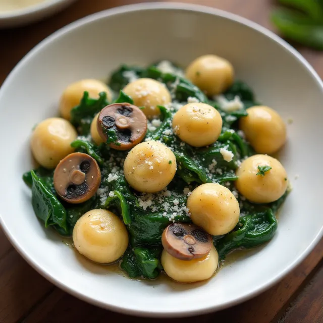 Vegetarian Gnocchi with Spinach and Mushroom-Butter Sauce