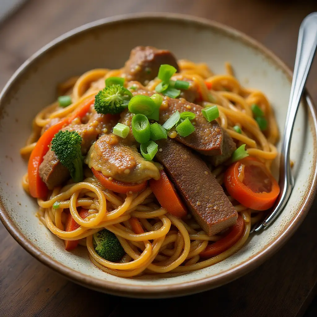 Spicy Vegetable Beef Udon Noodles