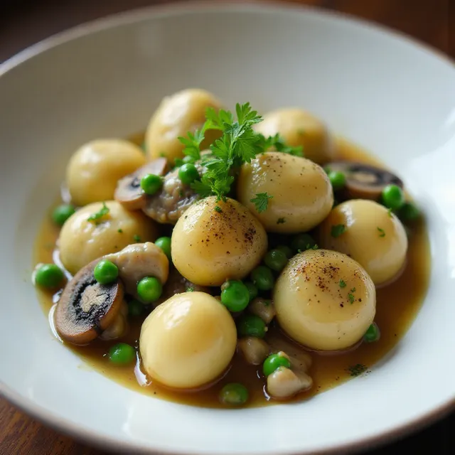 Ricotta Gnocchi with Fresh Peas and Mushrooms