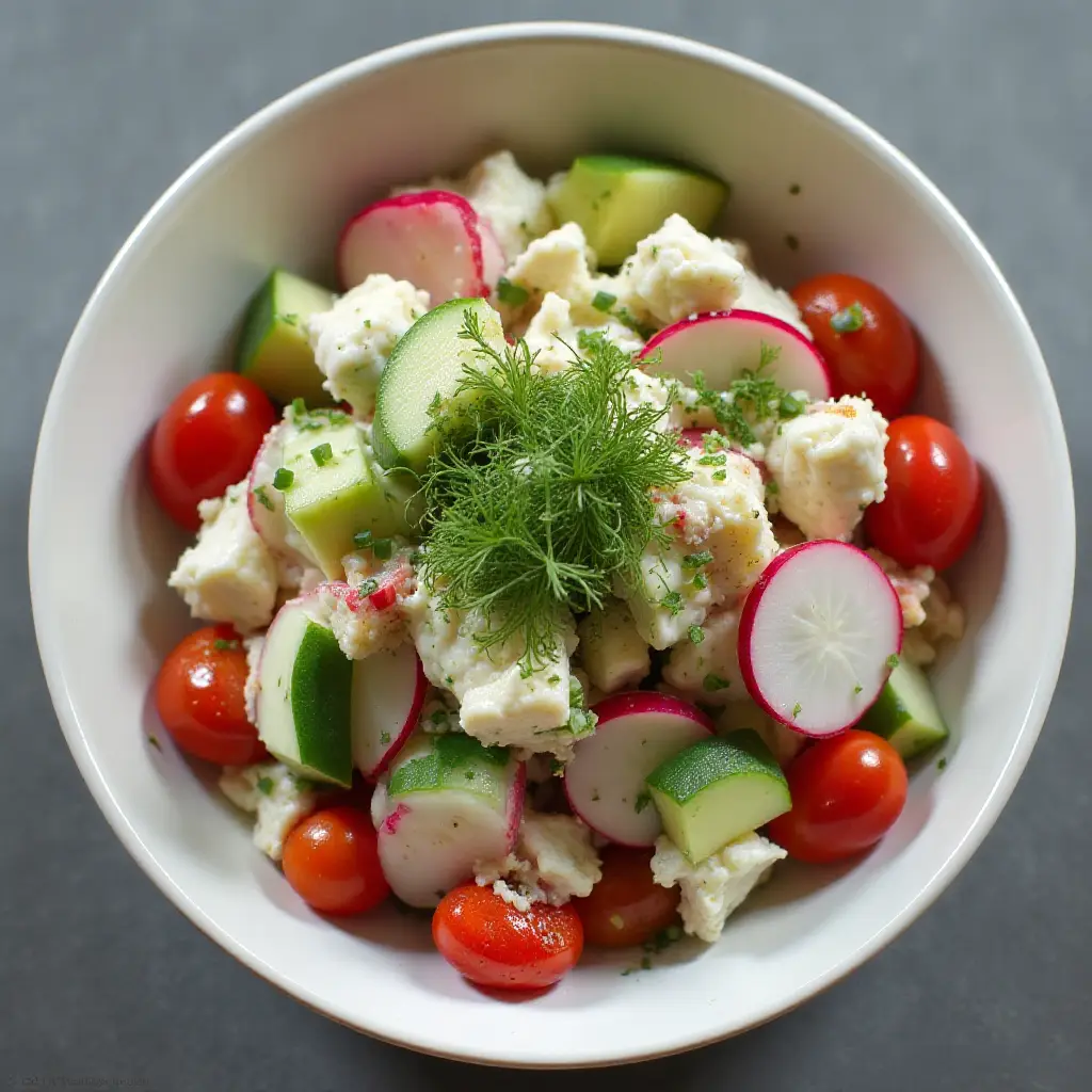 Creamy Cucumber, Radish, and Tomato Salad