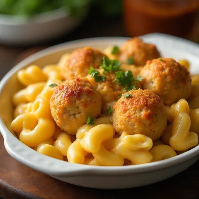 Baked Mac ‘n' Cheese with Chicken Meatballs