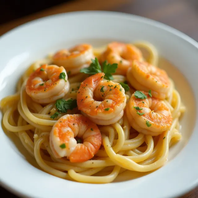 Shrimp Francese over Linguine