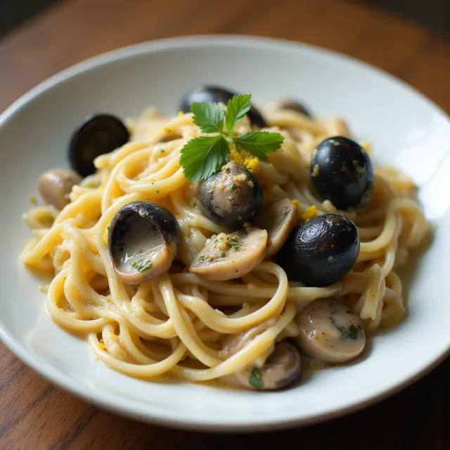 Mussels and Pasta with Creamy Wine Sauce