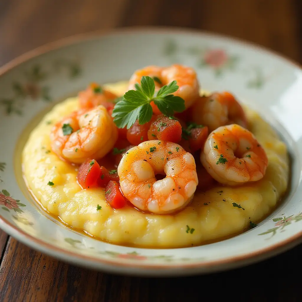 Garlic Cheese Grits with Shrimp