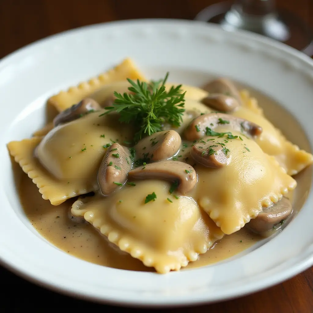 Mushroom Ravioli in a Creamy Marsala Wine Sauce