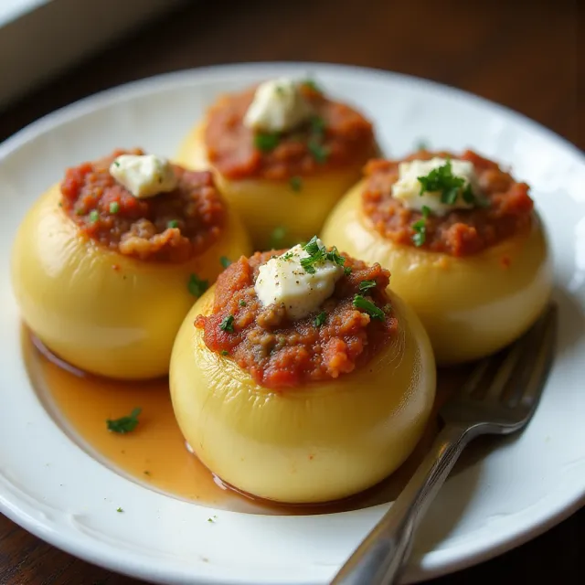 Greek Beef Stuffed Onions (Salantourmasi)