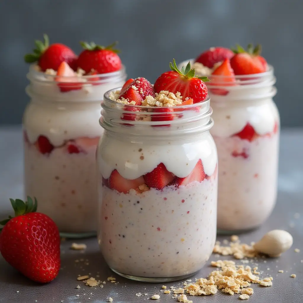 Overnight Oats with Strawberries and Greek Yogurt