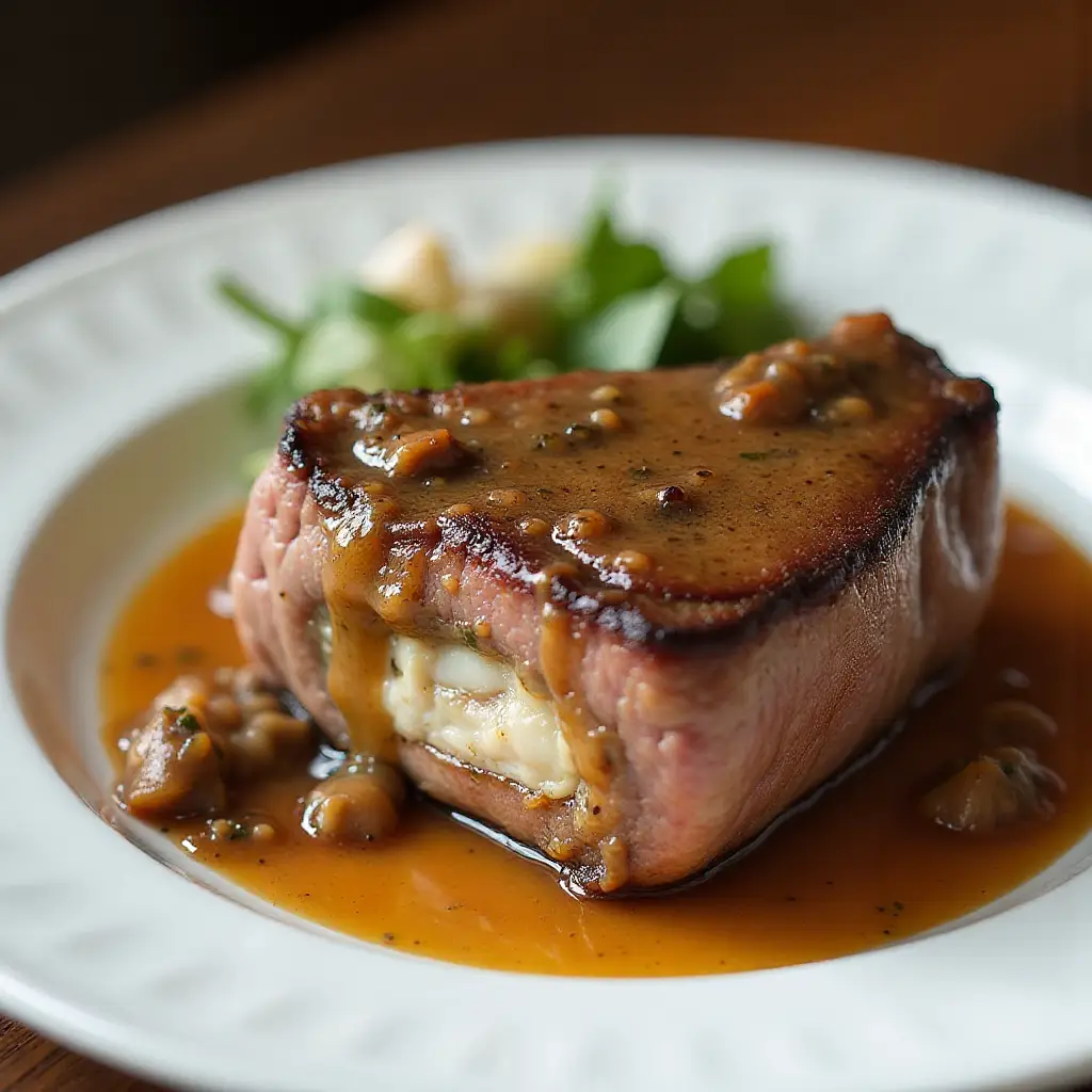 Crab-Stuffed Filet Mignon with Whiskey Peppercorn Sauce