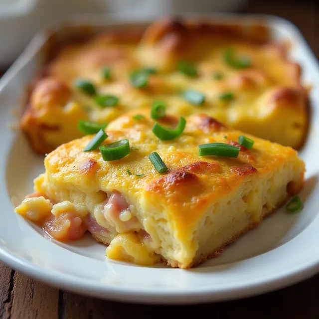 Overnight Breakfast Bake with Ham, Cheese, and Croissants