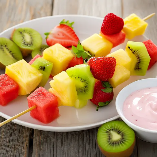 Espetinhos de Frutas com Molho de Iogurte