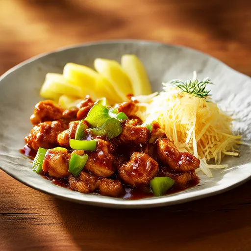 甜洋葱和菠萝鸡肉照烧
