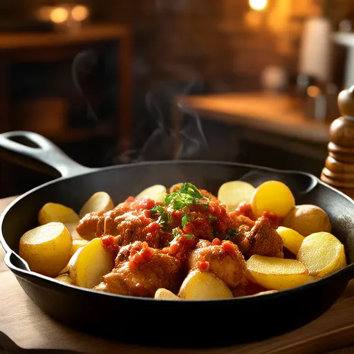 Eine Pfanne Kartoffeln & Huhn