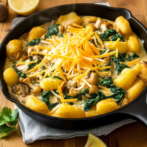 Gnocchis au poulet, champignons et épinards gratinés