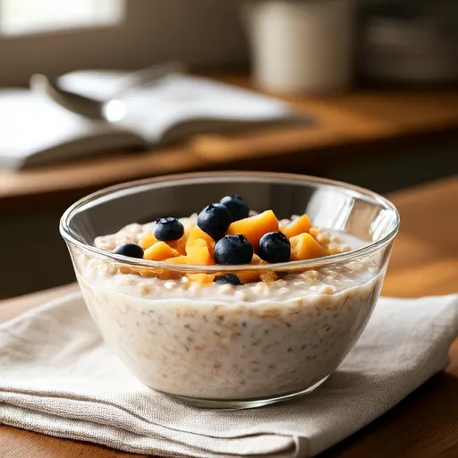 Avena de la noche vegana con semillas de chía y fruta
