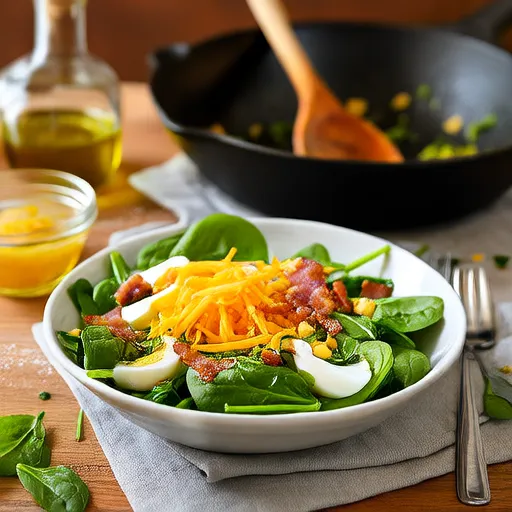 Salad rau bina với nước sốt thịt xông khói nóng