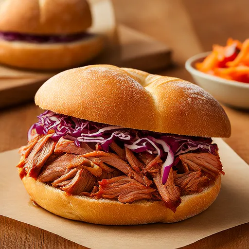 Pulled Pork Sandwich with Red Cabbage and Carrot Slaw