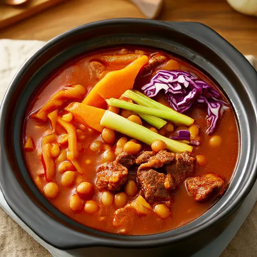 丰盛大白菜、牛肉和扁豆汤