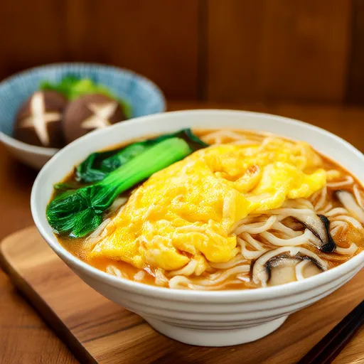 带有菠菜、蘑菇和奶酪的方便面煎蛋