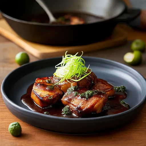 หมูสันในราดน้ำส้มสายชูบัลซามิกและแคปเปอร์