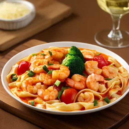 Pasta con pollo, gamberi e salsiccia Cajun