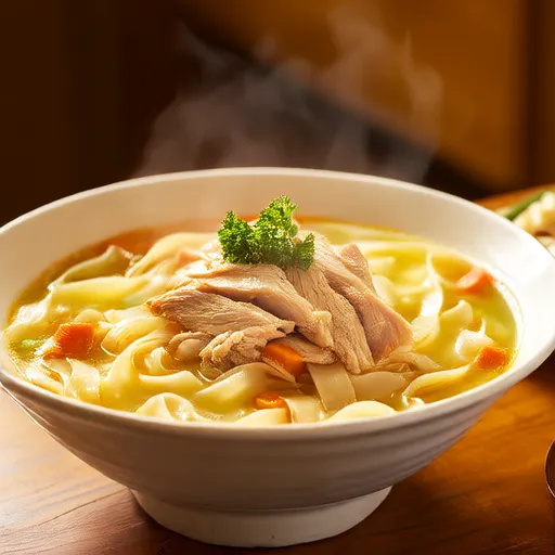 ซุปไก่อบกับเส้นพาสต้า