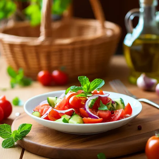 Tomato, Cucumber and Red Onion Salad with Mint