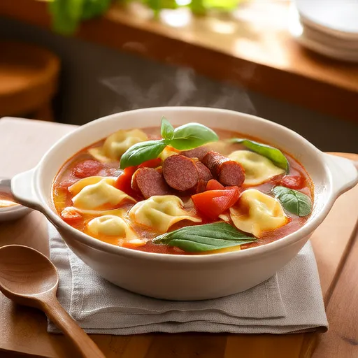 Garlicky Tortellini Soup With Sausage, Tomatoes, and Spinach