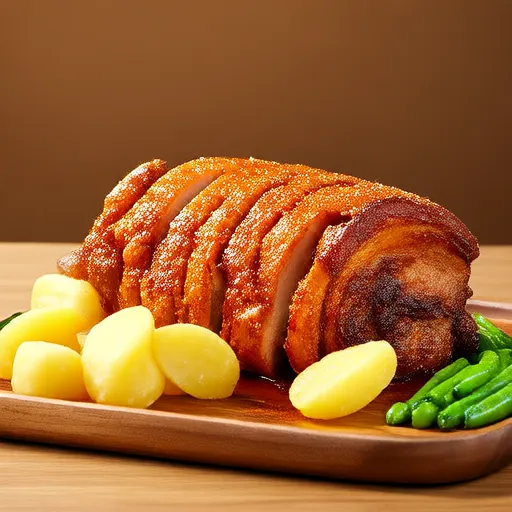 Filetto di maiale crosta di senape cotto nella friggitrice ad aria con patate e fagiolini