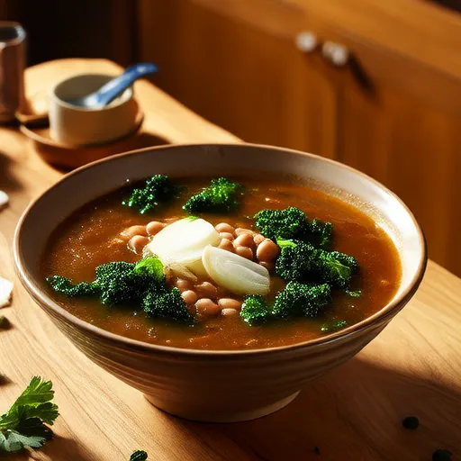 Zuppa di fagioli occhio nero e foglie di cavolo riccio