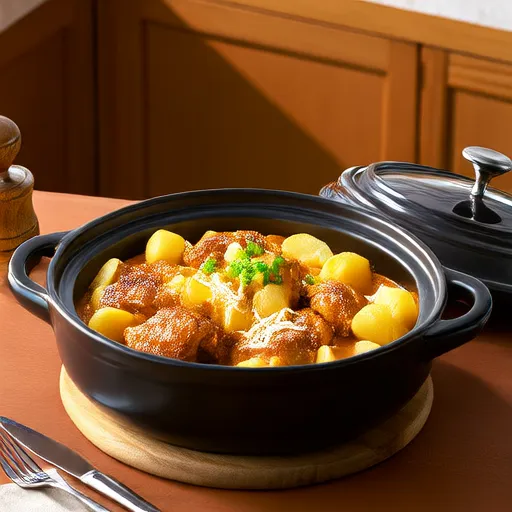 慢炖锅加载鸡肉和土豆