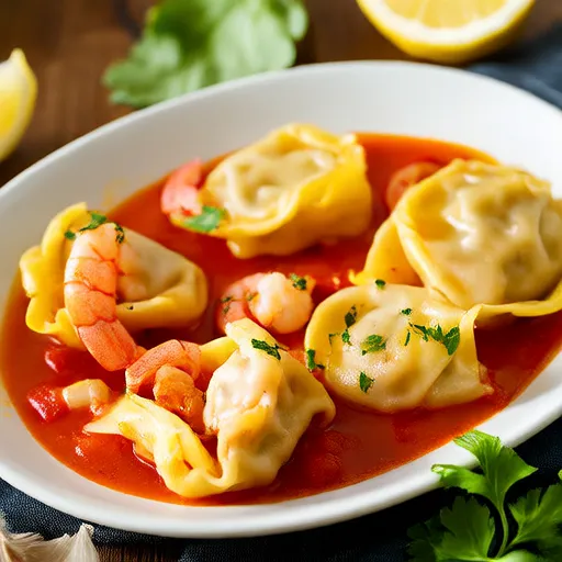 Lobster Ravioli in Tomato Cream Sauce with Shrimp