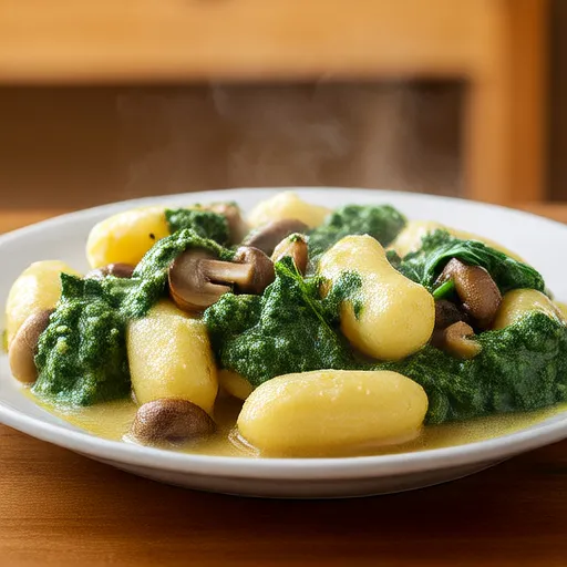 Vegetarian Gnocchi with Spinach and Mushroom-Butter Sauce