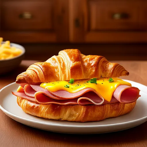Overnight Breakfast Bake with Ham, Cheese, and Croissants