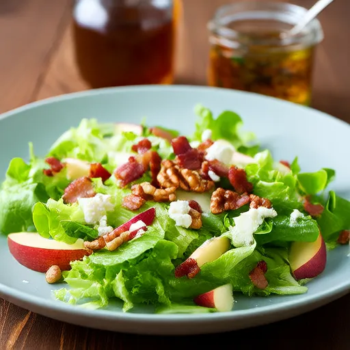 Salad táo hạt óc chó và thịt xông khói với nước sốt vinaigrette siro cây phong