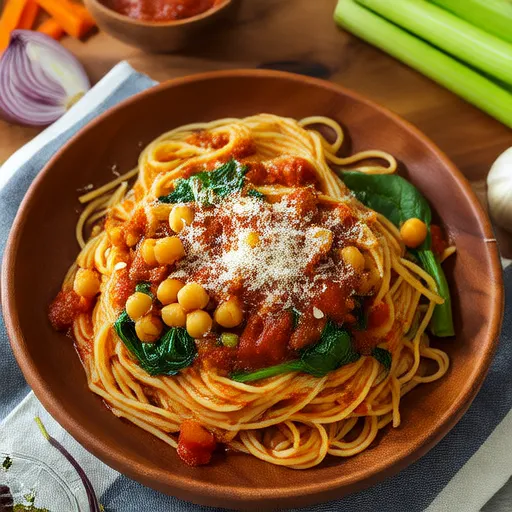 Pâtes aux pois chiches, tomates et épinards