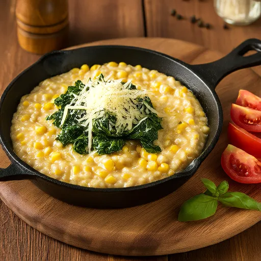 بولينتا مقلي بالذرة والسبانخ وجبن الماعز