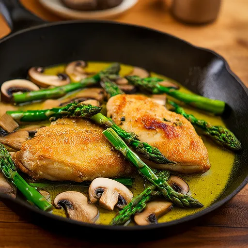 Padella di Pollo, Asparagi e Funghi