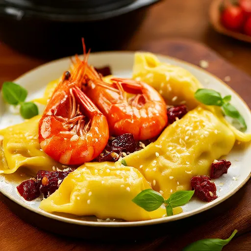 Knoblauchgarnelen mit Drei-Käse-Tortellini