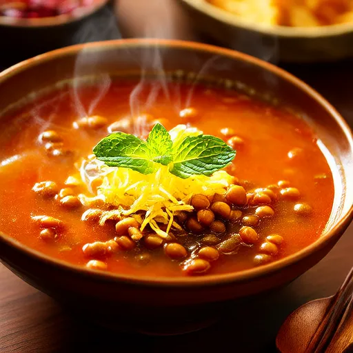 レモンミントヨーグルト付き赤レンズ豆スープ