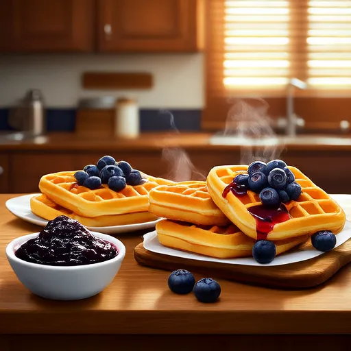 Blueberry Waffles with Fast Blueberry Sauce