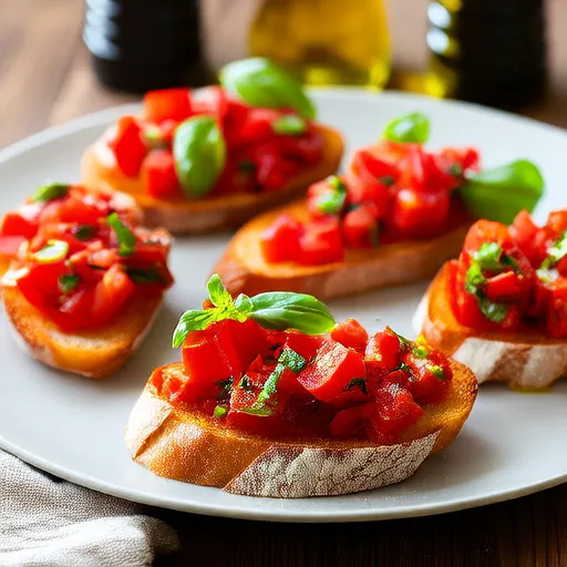 带有烤甜红椒的Bruschetta