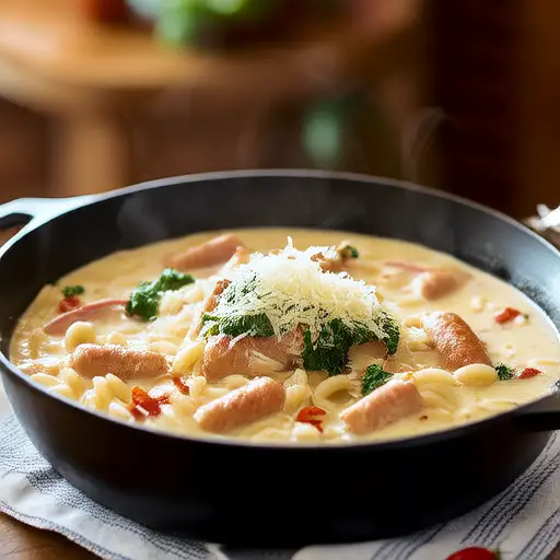Creamy Chicken Sausage Orzo Skillet