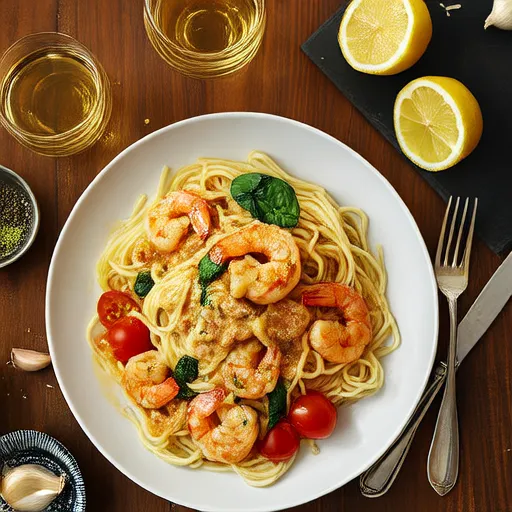 Fettuccine with Shrimp, Tomatoes, and Spinach Cream Sauce