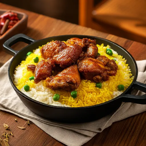 Poulet au curcuma et riz en une seule casserole