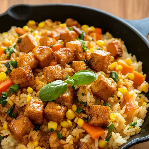 Riz croustillant au tofu et aux légumes